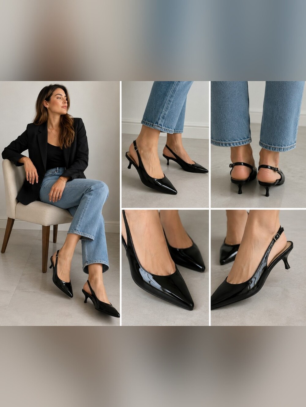 ✨ Via Spiga Black Patent Leather Slingback Kitten Heel Pumps Size 8M